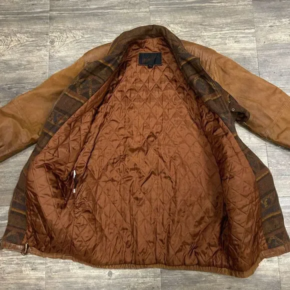 Vintage Winlit Leather Coat Wool Blend Aztec Southwest Women Size Large Brown - Picture 10 of 12